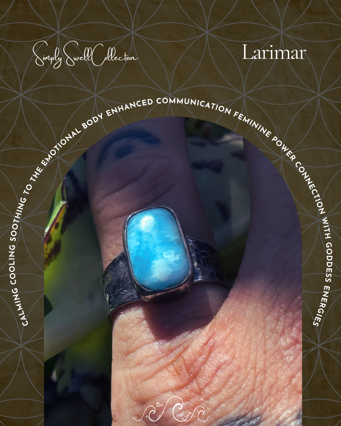 Larimar Stone .950 Silver Handmade Artisan Ring