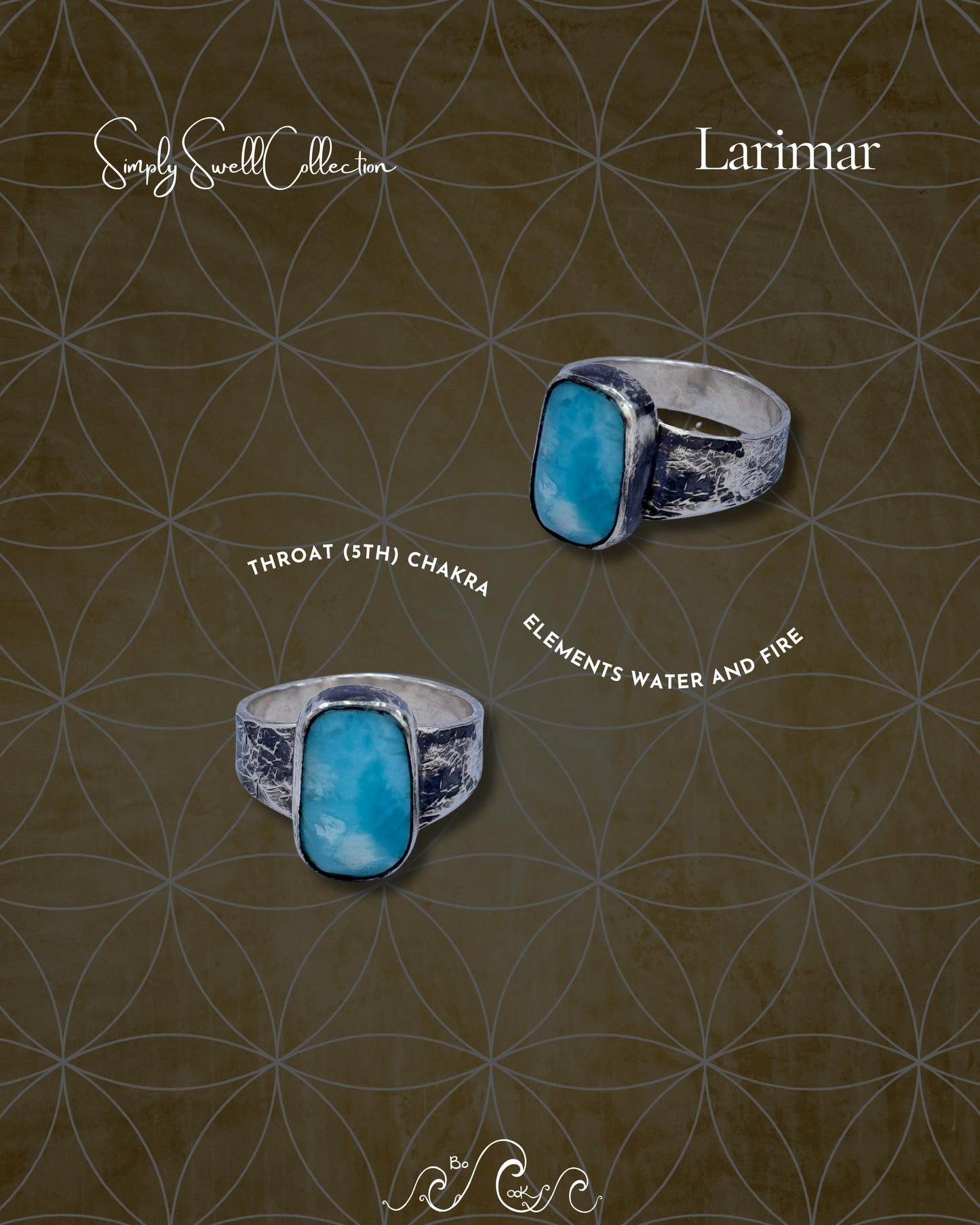 Larimar Stone .950 Silver Handmade Artisan Ring